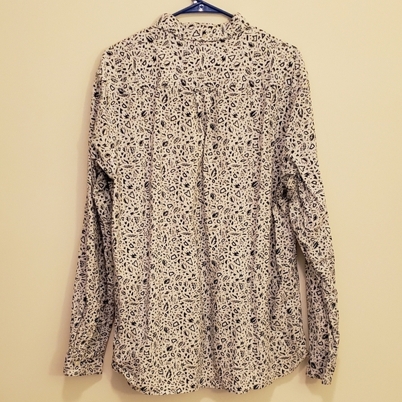 H&M Long Sleeve Button Down Retro Geometric Pattern Navy Blue White Shirt XL - Picture 3 of 3